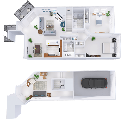 Floor plan for 2 beds, 2 baths, 1607 sqft